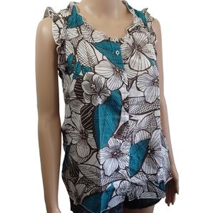 Hang Ten 100% Cotton Women's Size M Floral Semi-Sheer Sleeveless Button Blouse